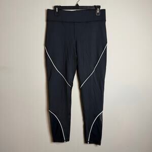 MICHI Black Side Mesh Crop Leggings Reflective Stripe Size XL